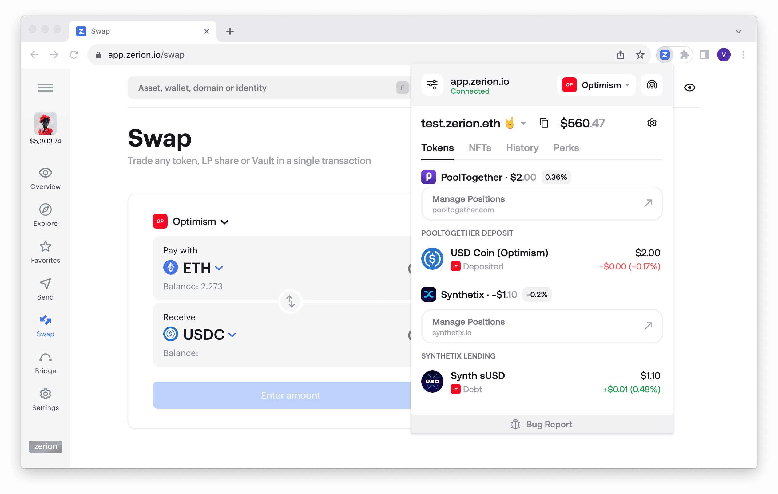 Track and manage your positions right in the extension.