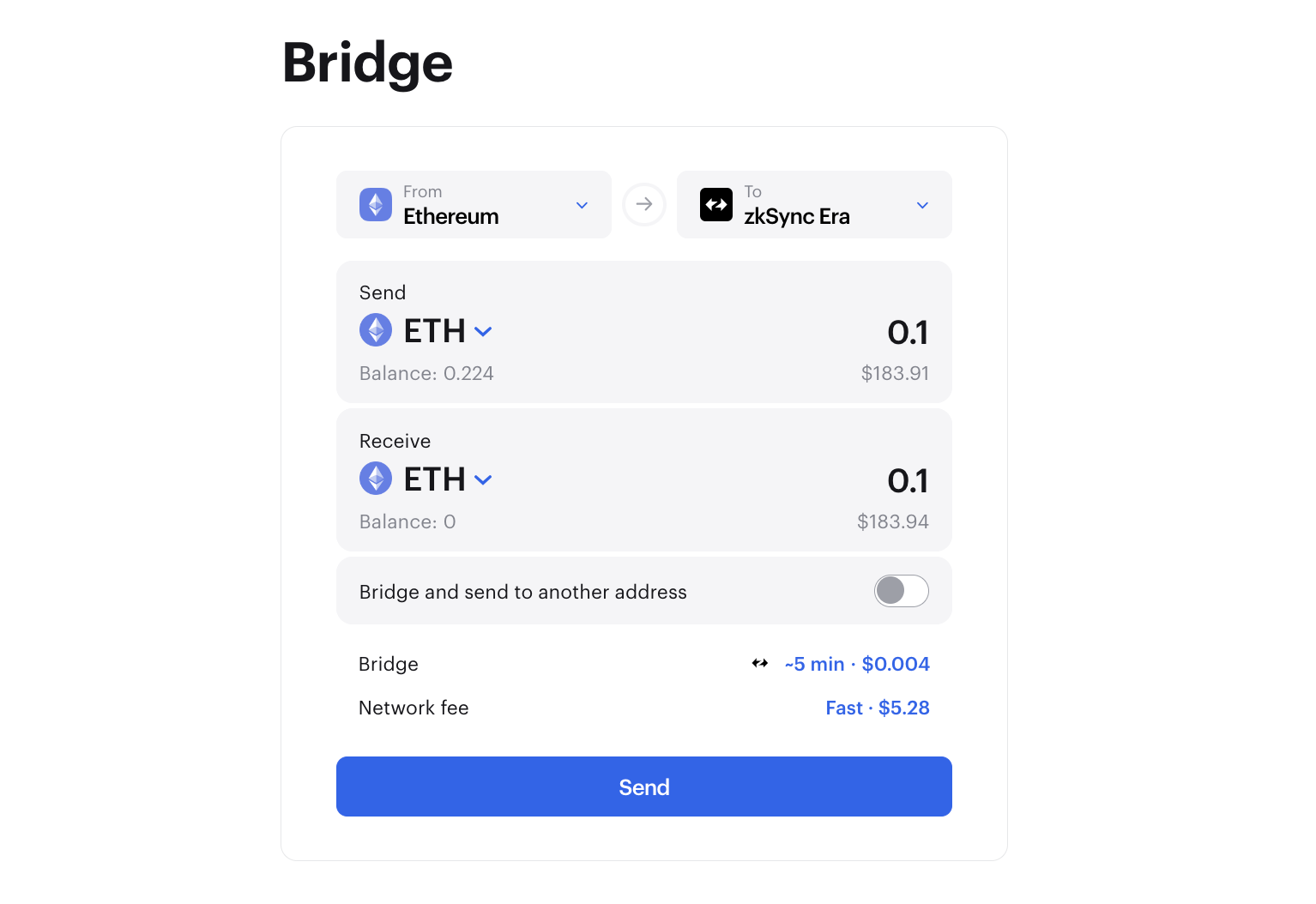 Zerion helps to find the best bridge for zkSync